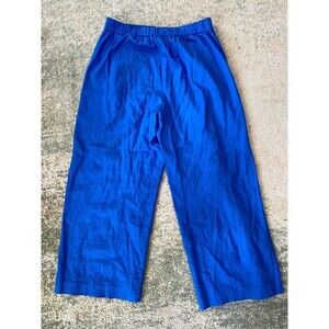 NWT J. Crew Factory  Size 8 Linen Viscose Pleated Wide Leg Crop Pant Blue